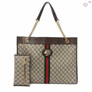 GUCCI GG Supreme Rajah Large Chain Tote Canvas Coated Monogram Tiger Shoulder